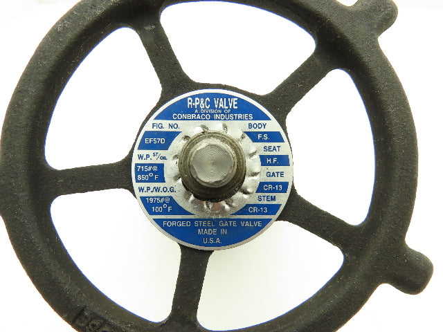 R-P&C Fig EF57D Gate Valve 1-1/4" Forged Steel Socket Weld 1975 PSI @ 100°F