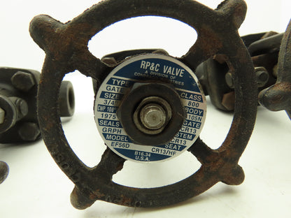 R-P&C Fig EF56D Gate Valve 3/4" Class 800 Socket Weld 1975 PSI @ 100°F Lot of 3