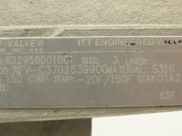 Fabri-Valve C37 3" Stainless Knife Gate Valve V-Port Rising Stem Metal Seat