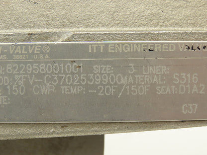 Fabri-Valve C37 3" Stainless Knife Gate Valve V-Port Rising Stem Metal Seat