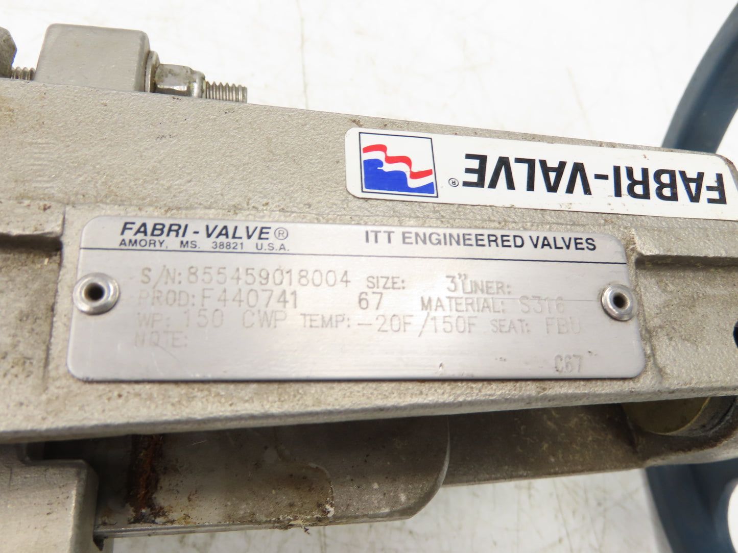 ITT Fabri-Valve C67 3" Stainless Knife Gate Valve Lug Style Rubber Seat