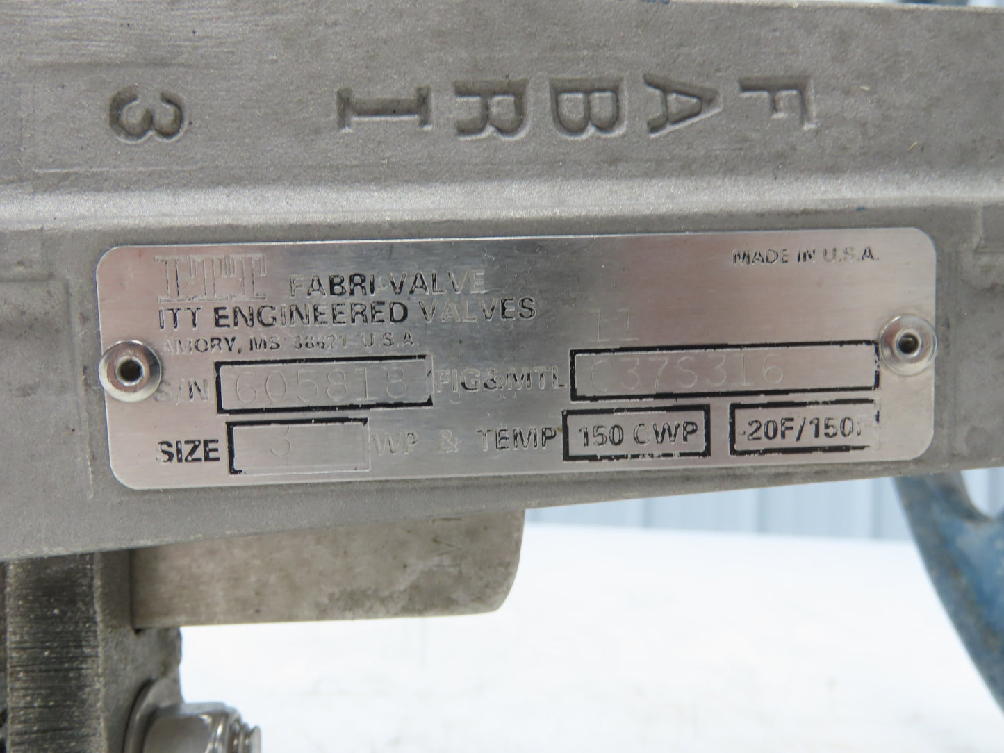 ITT Fabri-Valve C37 S316 3" Stainless Knife Gate Valve Lug Style Metal Seat