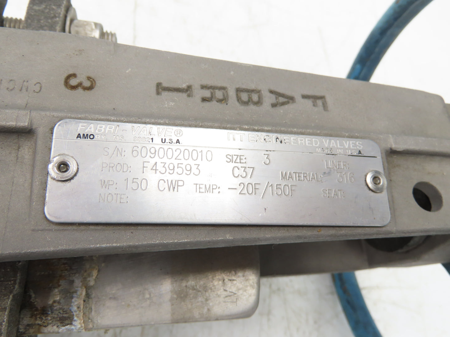 ITT Fabri-Valve C37 316 3" Stainless Knife Gate Valve Lug Style Metal Seat