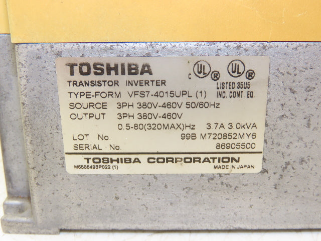 Toshiba VFS7-4015UPL Transistor Inverter AC Drive 3kVa 4Hp 460V 3PH VFS7