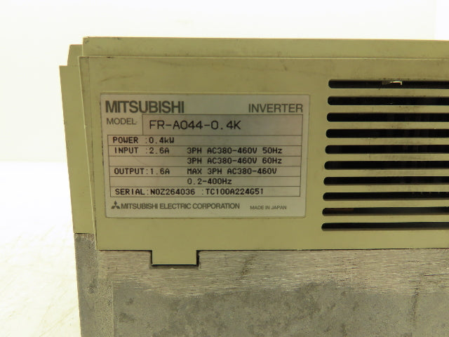 Mitsubishi FR-A044-0.4K Inverter AC Drive 0.4kVa 1/2Hp 460V 3PH Missing Cover