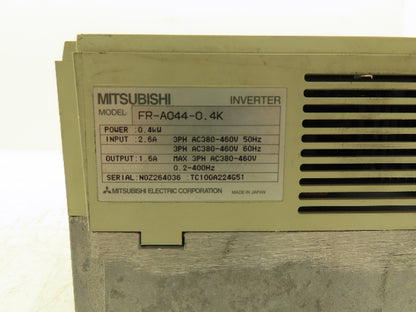 Mitsubishi FR-A044-0.4K Inverter AC Drive 0.4kVa 1/2Hp 460V 3PH Missing Cover