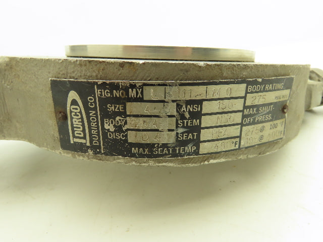 Durco MXL 111 M0 Butterfly Valve Size 4 Hand Operated 10 Position 4-150