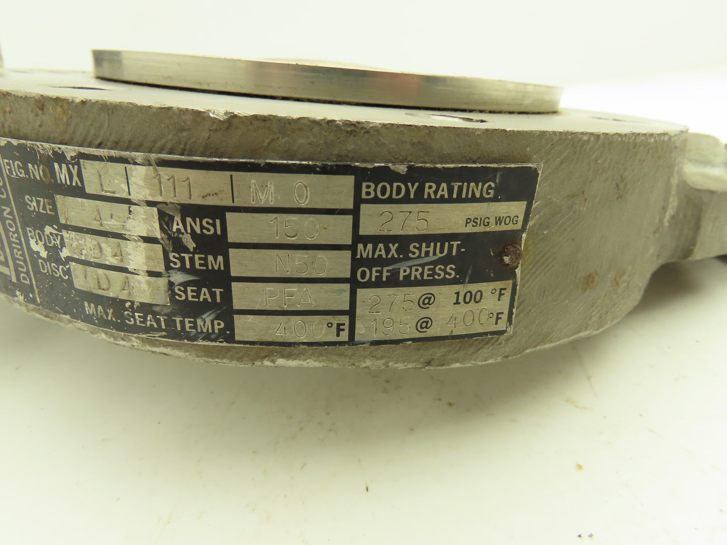 Durco MXL 111 M0 Butterfly Valve Size 4 Hand Operated 10 Position 4-150