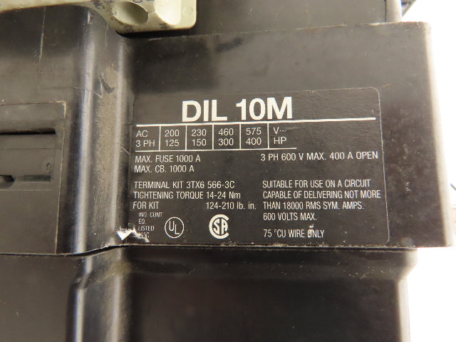Moeller DIL 10M AC Motor Starter Contactor 400Hp 600V 3Ph 1000A 240V Coil