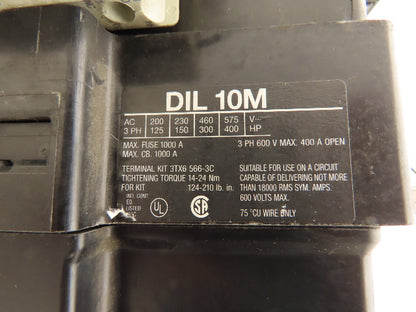 Moeller DIL 10M AC Motor Starter Contactor 400Hp 600V 3Ph 1000A 240V Coil