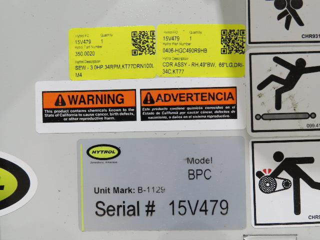 Hytrol BPC 49"x 31' 6" Slider Bed Belt Conveyor 3Hp 3PH Center Drive 85fpm