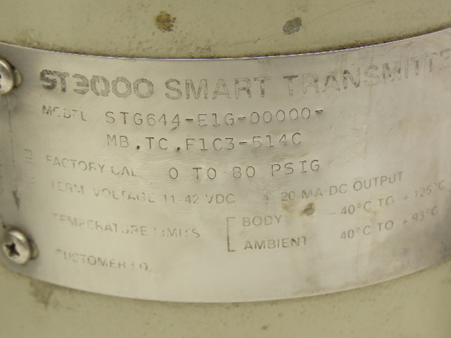 Honeywell ST3000 Smart Pressure Transmitter 11-42VDC 0-80PSI 1/2"NPT
