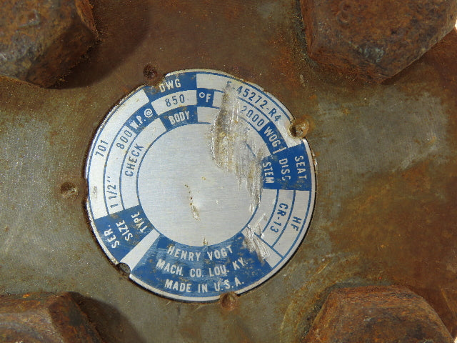 Henry Vogt 701 Swing Check Valve 1-1/2" NPT Threaded E-45272-R4