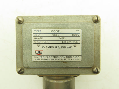 United Electric J6D 9557 B050 Pressure Switch 40PSI 15A 125/250V