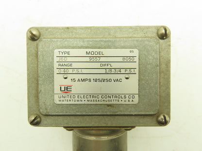 United Electric J6D 9557 B050 Pressure Switch 40PSI 15A 125/250V