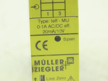 Muller Ziegler 902G Measuring Transducer IEFF-MU 0-1A AC/DC eff 20mA/10V