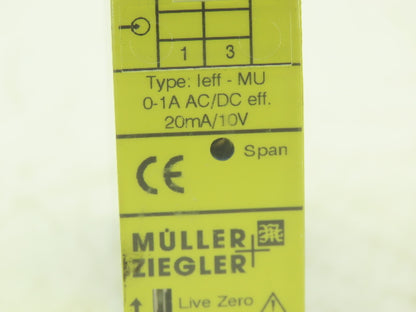 Muller Ziegler 902G Measuring Transducer IEFF-MU 0-1A AC/DC eff 20mA/10V