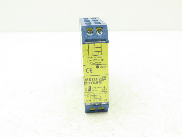 Muller Ziegler 902G Measuring Transducer IEFF-MU 0-1A AC/DC eff 20mA/10V