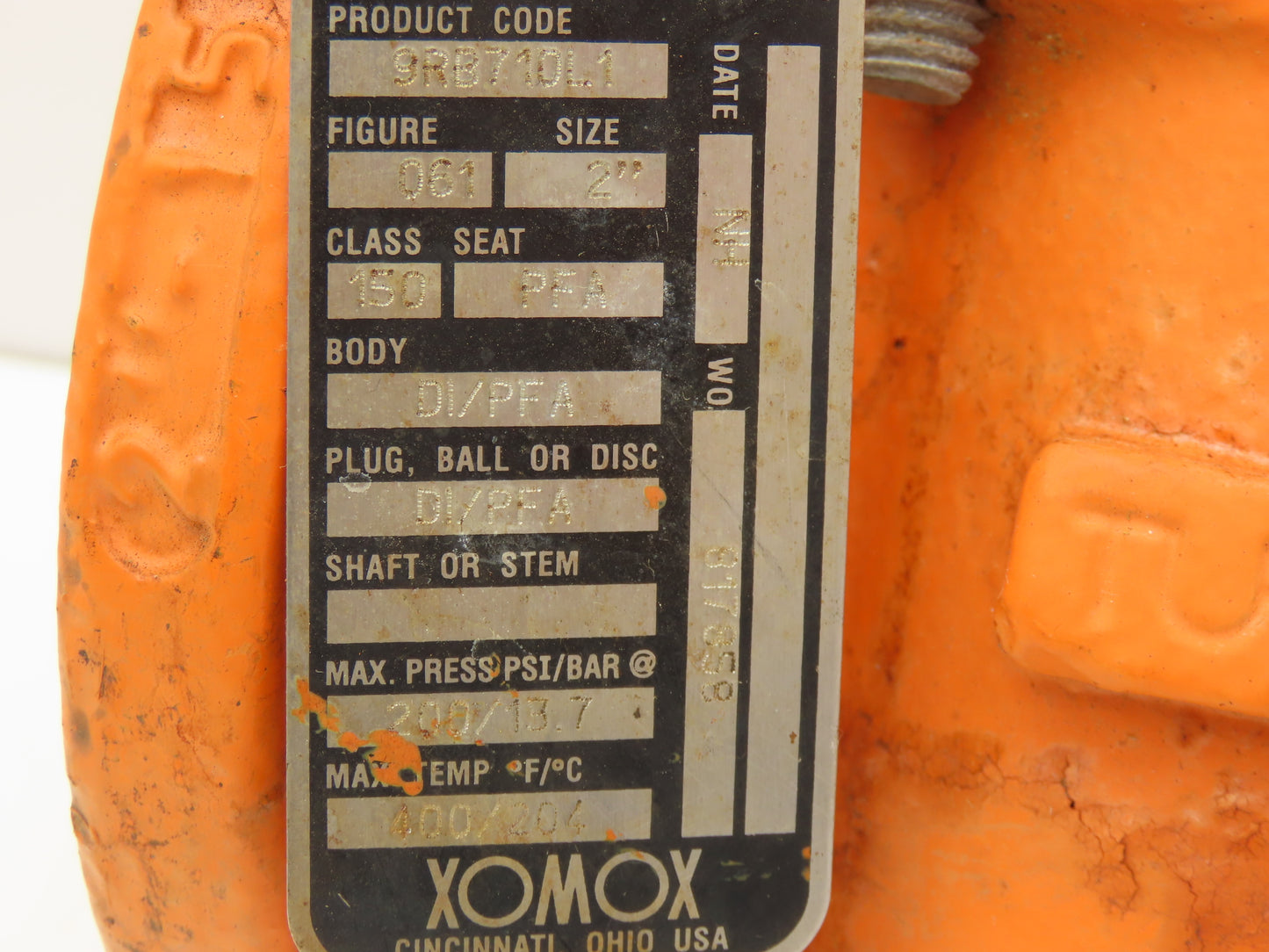 Xomox Tufline 9RB710L1 2" Flanged Sleeve Plug Valve PFA Lined 200psi  -No Handle