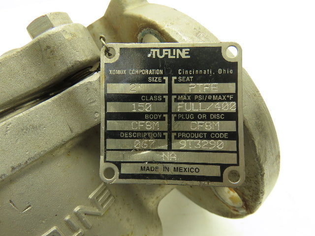 Tufline 9T3290 2" Flanged CF8M Stainless Steel Plug Valve PTFE Seat