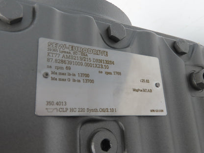 Sew Eurodrive KT77 AMS213/215 DRN132S4 25.6:1 Gearmotor 7.5Hp 230/460V 3PH 69rpm