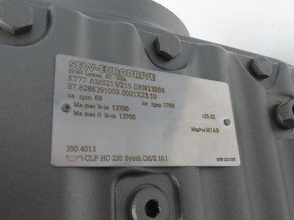 Sew Eurodrive KT77 AMS213/215 DRN132S4 25.6:1 Gearmotor 7.5Hp 230/460V 3PH 69rpm