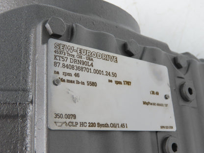 Sew Eurodrive KT57 DRN90L4 38.49 Gearmotor Drive 2Hp 230/460V 3PH 46rpm
