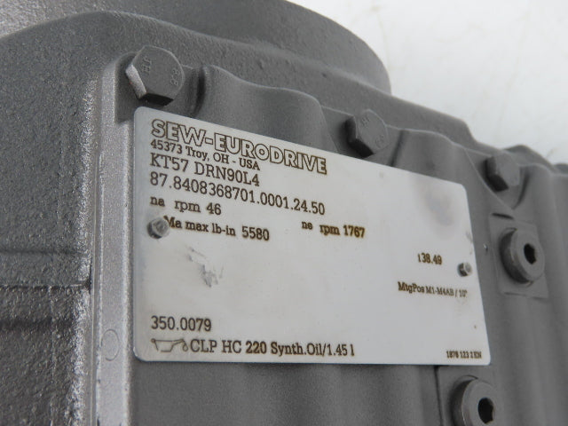 Sew Eurodrive KT57 DRN90L4 38.49 Gearmotor Drive 2Hp 230/460V 3PH 46rpm