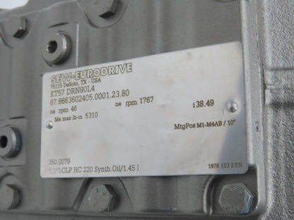 Sew Eurodrive KT57 DRN90L4 38.49 Gearmotor Drive 2Hp 230/460V 3PH 46rpm