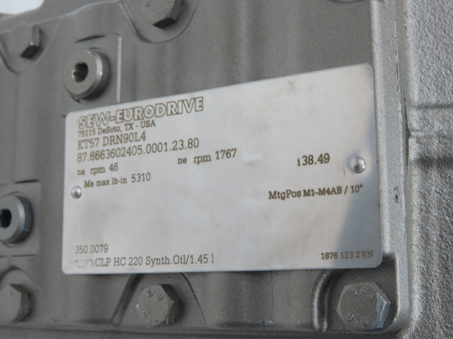 Sew Eurodrive KT57 DRN90L4 38.49 Gearmotor Drive 2Hp 230/460V 3PH 46rpm