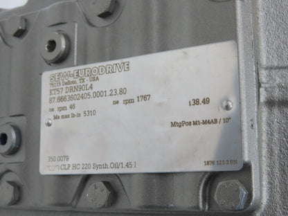 Sew Eurodrive KT57 DRN90L4 38.49 Gearmotor Drive 2Hp 230/460V 3PH 46rpm