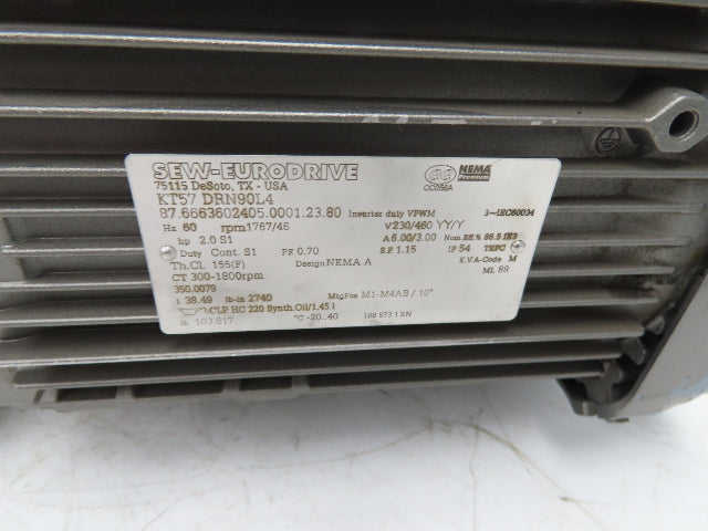 Sew Eurodrive KT57 DRN90L4 38.49 Gearmotor Drive 2Hp 230/460V 3PH 46rpm