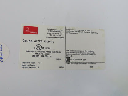 Hoffman A72X6112LPFTC Freestanding Electrical Enclosure 72x61x12" Dual Door