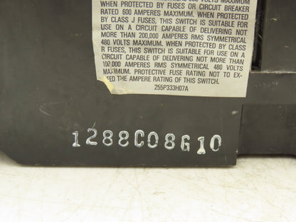 Westinghouse 1288C08G10  600A Bucket Switch Circuit Breaker Disconnect 3-Pole