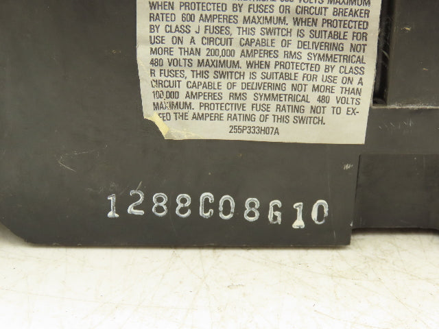 Westinghouse 1288C08G10  600A Bucket Switch Circuit Breaker Disconnect 3-Pole