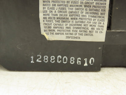 Westinghouse 1288C08G10  600A Bucket Switch Circuit Breaker Disconnect 3-Pole
