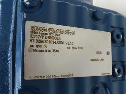 Sew Eurodrive KT47/T DRN90L4 25.91 Gearmotor Drive 2Hp 230/460V 3PH 68rpm