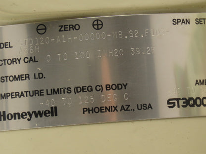Honeywell ST3000 Smart Pressure Transmitter 11-42VDC 0-100 INH20 1/8"NPT