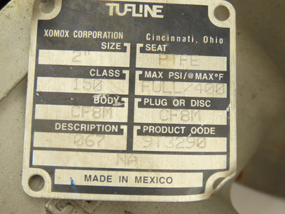 Xomox Tufline 067 Stainless Plug Valve 2" Flanged CF8M Class 150 9T3290