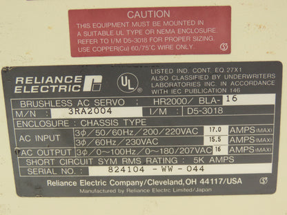 Reliance Electric 3RA2004 Brushless AC Servo Drive 230vac