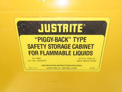 Justrite 25801 Yellow Flammable Safety Cabinet 12-1/2 Gallon Liquid Piggyback