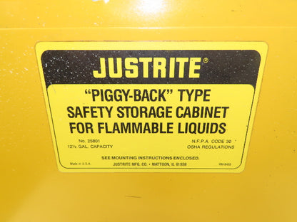 Justrite 25801 Yellow Flammable Safety Cabinet 12-1/2 Gallon Liquid Piggyback