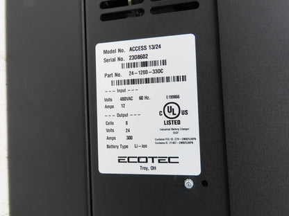 Ecotec Access 13/24 Forklift Battery Charger Li-ion 24V 1200Ah 300A 480VAC 3Ph