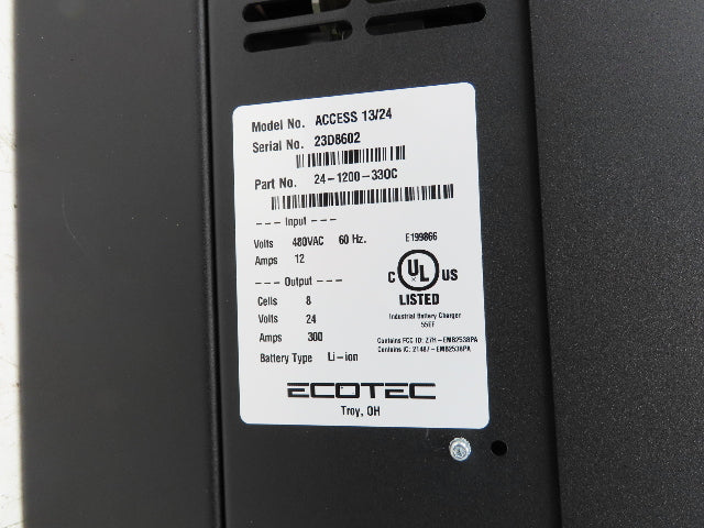 Ecotec Access 13/24 Forklift Battery Charger Li-ion 24V 1200Ah 300A 480VAC 3Ph