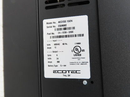 Ecotec Access 13/24 Forklift Battery Charger Li-ion 24V 1200Ah 300A 480VAC 3Ph