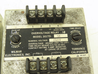 Wilmar Electronics 301TD-5X 3 Phase Overcurrent Relay 100-125% 240V Lot of 2