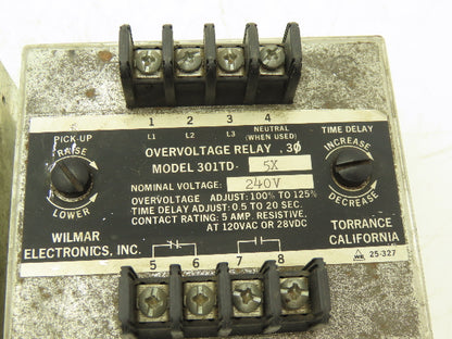 Wilmar Electronics 301TD-5X 3 Phase Overcurrent Relay 100-125% 240V Lot of 2