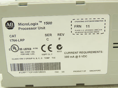 Allen Bradley 1764-LRP MicroLogix 1500 Processor Unit Ser C Rev F FRN 11