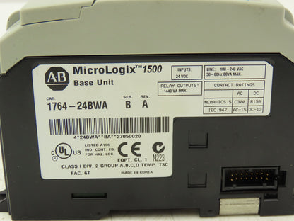 Allen Bradley 1764-24BWA MicroLogix 1500 Base 24 Point Controller Ser B Rev A