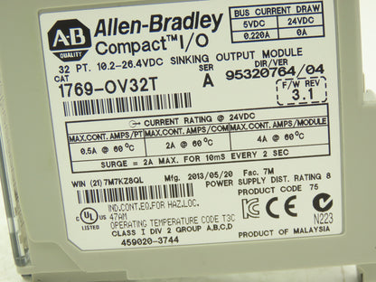 Allen Bradley 1769-OV32T MicroLogix Compact I/O Sinking Output 32 Pt Ser A